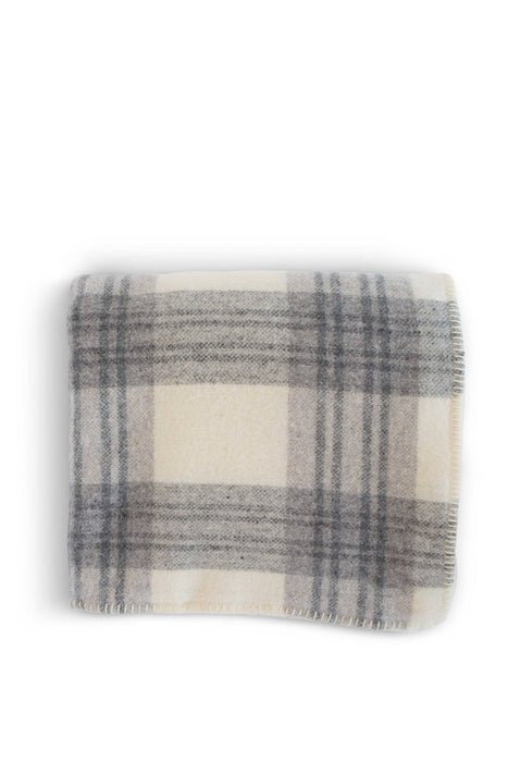 Plaid Merino Wool Blankets: Fog / Ledge Plaid / Queen