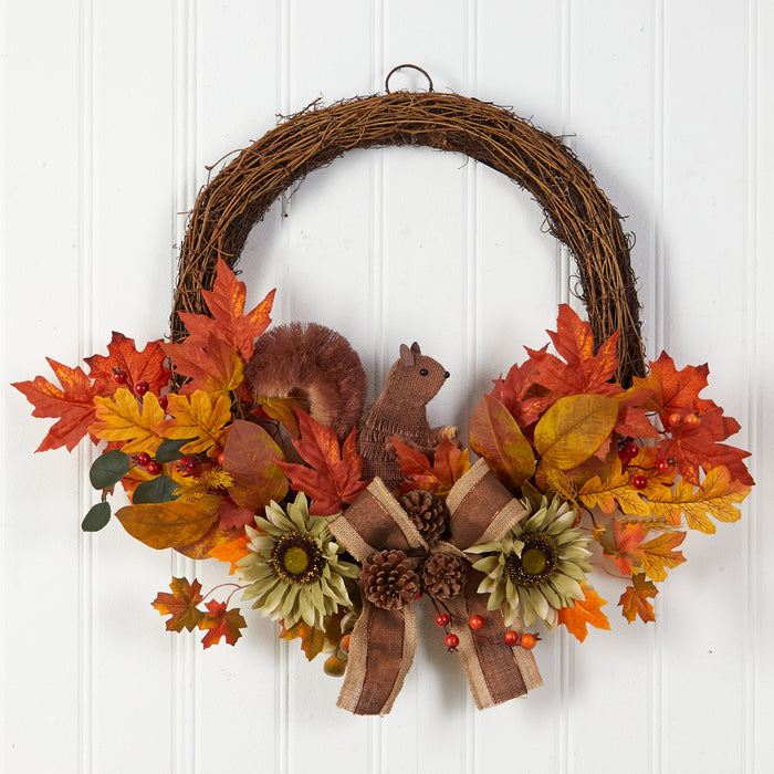 26” FALL HARVEST ARTIFICIAL AUTUMN WREATH WITH TWIG BASE AND BUNNY - HYGGE CAVE