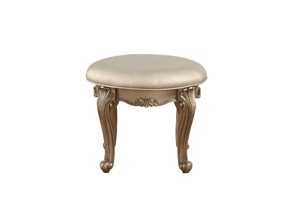 HYGGE CAVE | CHAMPAGNE FAUX LEATHER VANITY STOOL