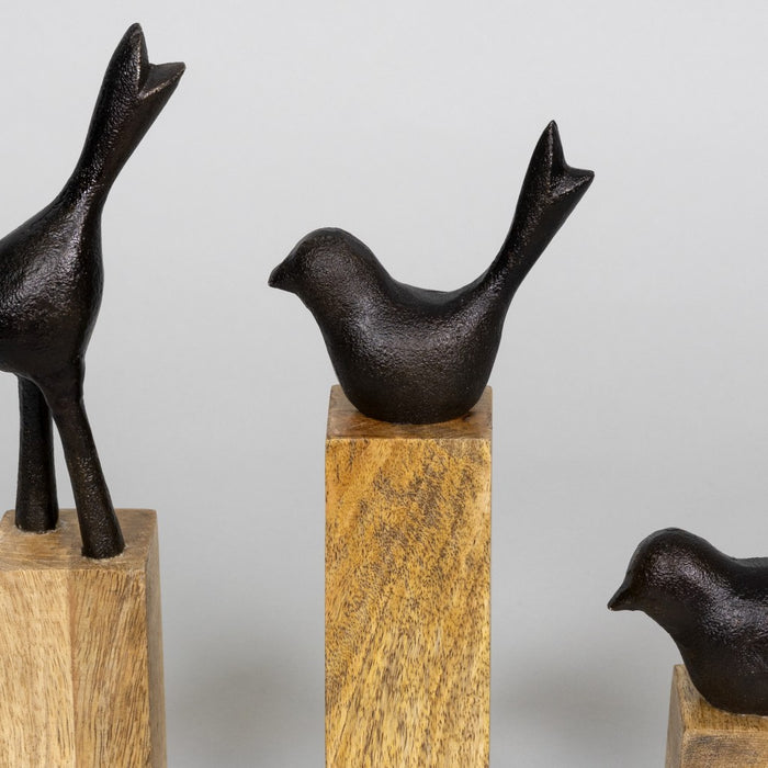 HYGGE CAVE | MODERN FARMHOUSE WOOD AND IRON BIRD SCULPTURE TRIO