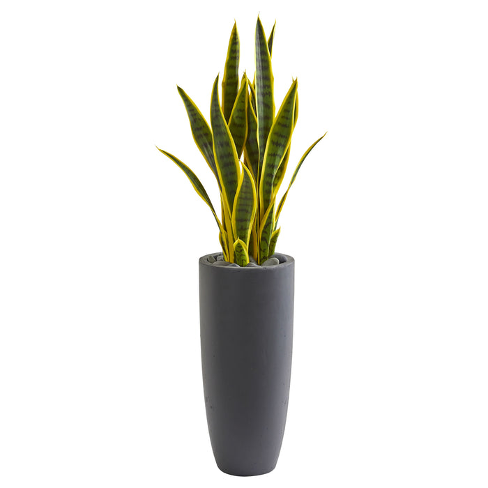 HYGGE CAVE | 3’ SANSEVIERIA ARTIFICIAL PLANT IN GRAY BULLET PLANTER