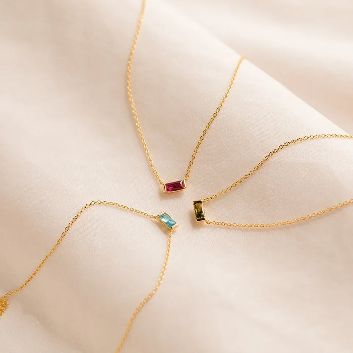 Dainty Baguette / Gemstone Charm Necklace / Stainless steel / Fashion Style / 18K Gold Plated / 24K Gold Plated