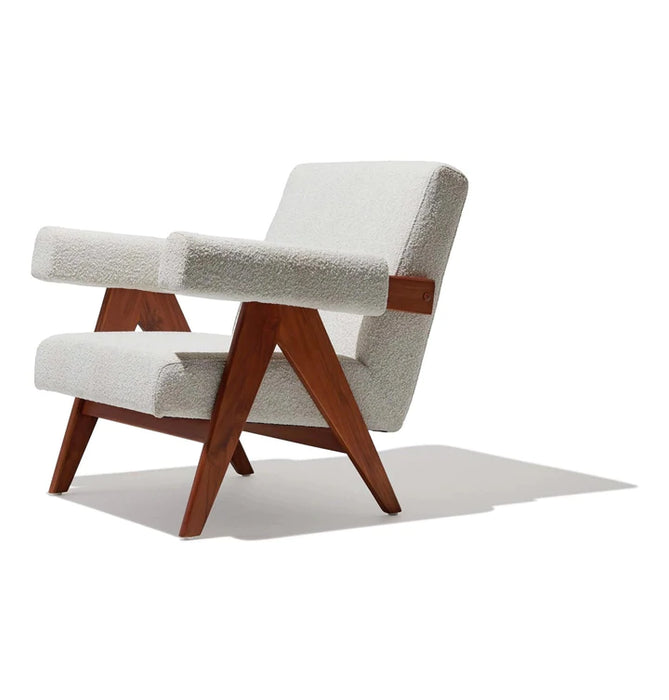 HYGGE CAVE | WALNUT & BOUCLE FABRIC LOUNGE CHAIR